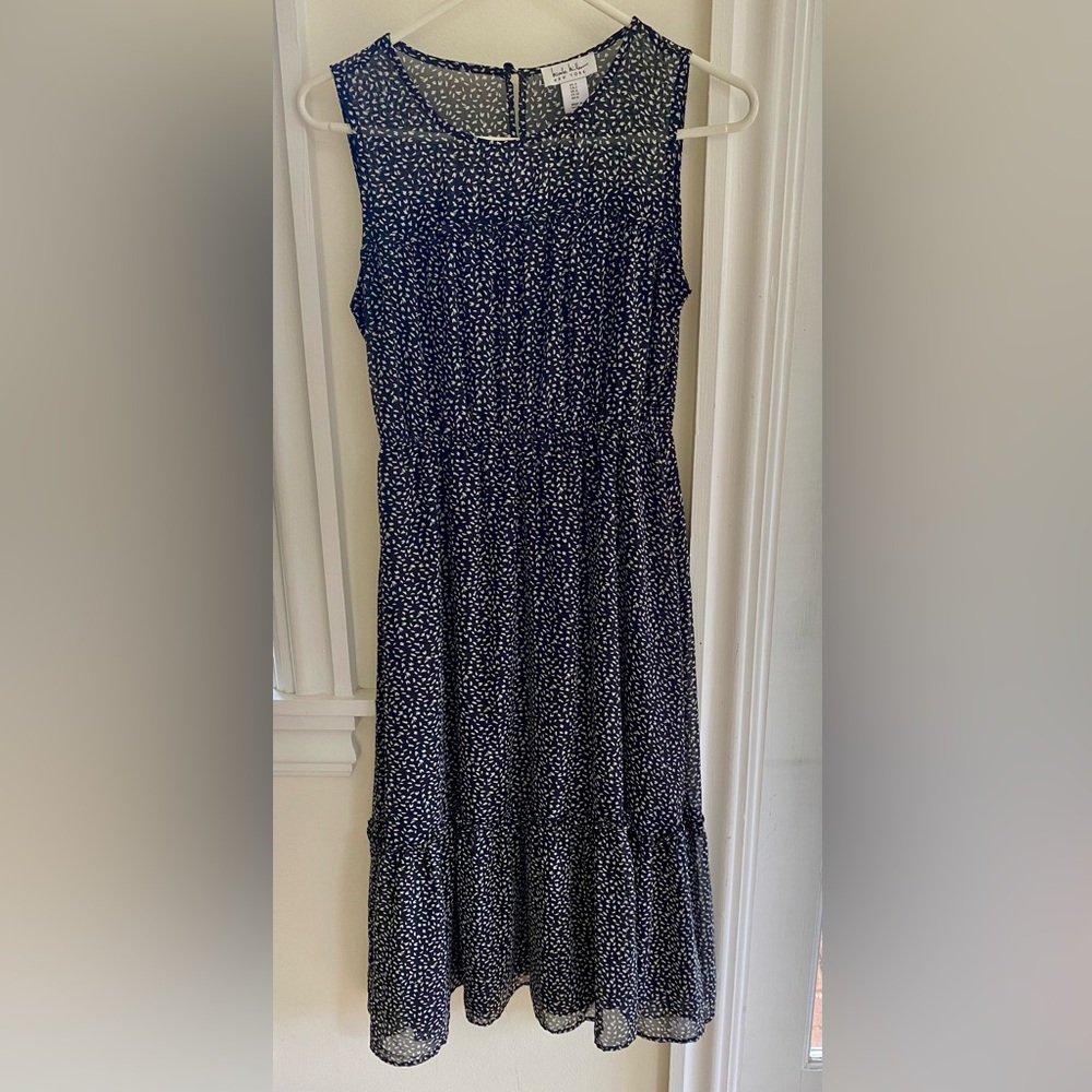 Navy and white Nicole Miller high waist midi sun dress. Sz 2